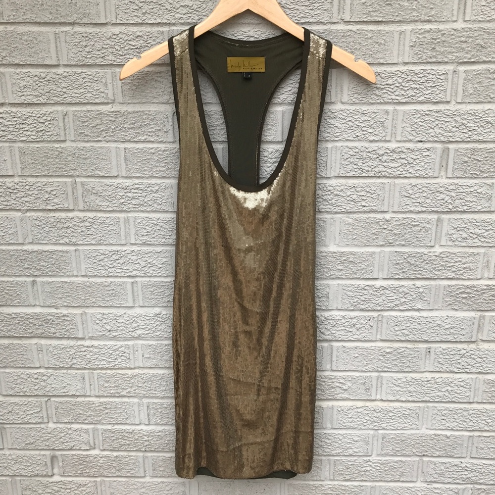 Nicole Miller Full Sequin T-Back Tank Dress Gold
